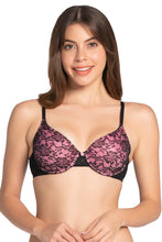 Load image into Gallery viewer, Amante Floral Romance Padded Wired Lace Bra - Black-Sea Pink 10301