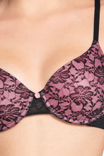Load image into Gallery viewer, Amante Floral Romance Padded Wired Lace Bra - Black-Sea Pink 10301