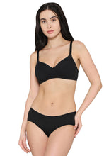 Load image into Gallery viewer, Wacoal Women’s BASICS Essentials Padded Non-wired 3/4th Cup Everyday Wear Cotton Blend T-shirt Bra-Black BI03M02