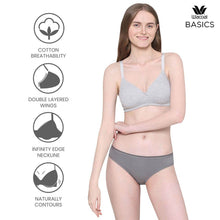 Load image into Gallery viewer, Wacoal BASICS Essentials2.0 Padded Non-wired 3/4th Cup Everyday Wear T-shirt Bra - Grey BI03M02