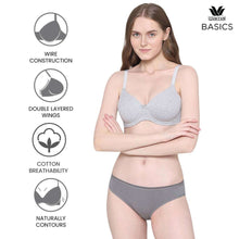 Load image into Gallery viewer, Wacoal BASICS Essentials2.0 Padded Wired 3/4th Cup Everyday Wear Comfort Fit T-shirt Bra - Grey BI03M03
