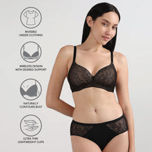 Load image into Gallery viewer, Wacoal Women’s BASICS Zoe Lace Padded Non-wired 3/4th Cup Everyday Wear Comfort Fit T-shirt Bra-Black BI03P03