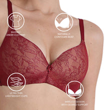 Load image into Gallery viewer, Wacoal Women’s BASICS Zoe Lace Padded Non-wired 3/4th Cup Everyday Wear Comfort Fit T-shirt Bra-Red BI03P03