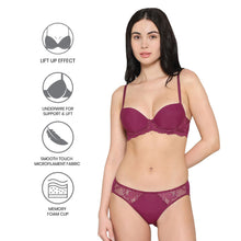 Load image into Gallery viewer, Wacoal Balcony & Beyond Padded Wired Half Cup Everyday Wear Smooth Finish Fashion Bra -Wine BI05B02