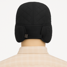 Load image into Gallery viewer, Romano nx Black Quilted Winter Cap with Ear Flaps for Men β Warm & Adjustable Hat for Cold Weather