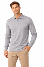 Load image into Gallery viewer, Romano nx Men's 100% Cotton Long Sleeve Regular Fit Polo T-Shirt Light Grey Melange