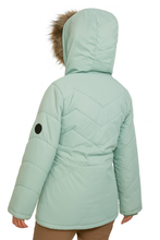 Load image into Gallery viewer, Romano nx Women's Mint Green Quilted Snow Jacket with Fur Hood – Warm Winter Coat for Travel & Outdoor Wear