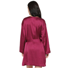 Load image into Gallery viewer, Wacoal Women’s Long Sleeve Knee Length Shiny Finish Bridal Wear Satin Robe-Burgandy DI10A01