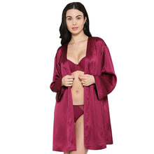 Load image into Gallery viewer, Wacoal Women’s Long Sleeve Knee Length Shiny Finish Bridal Wear Satin Robe-Burgandy DI10A01