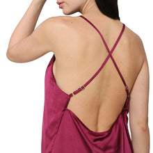 Load image into Gallery viewer, Wacoal Women’s Camisole Mid Length Shiny Finish Strappy Bridal Wear Satin Camisole-Burgandy DI10A02