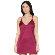 Load image into Gallery viewer, Wacoal Women’s Camisole Mid Length Shiny Finish Strappy Bridal Wear Satin Camisole-Burgandy DI10A02