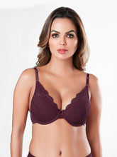 Load image into Gallery viewer, Sonari Padded Wired Lace Balconette Plunge Bra with Detachable Straps and U-Back – EMILY