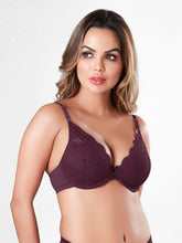 Load image into Gallery viewer, Sonari Padded Wired Lace Balconette Plunge Bra with Detachable Straps and U-Back – EMILY