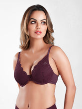 Load image into Gallery viewer, Sonari Padded Wired Lace Balconette Plunge Bra with Detachable Straps and U-Back – EMILY