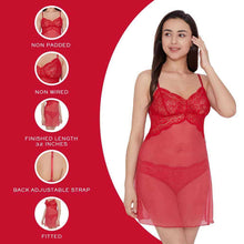 Load image into Gallery viewer, Wacoal Essential Lace Non Padded Non Wired Bridal Wear Lace Babydoll Chemise - Red I14364