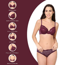 Load image into Gallery viewer, Wacoal Essential Lace Non Padded Wired Full Cup Bridal Wear Lace Bra Full Support Bra - Wine I51364