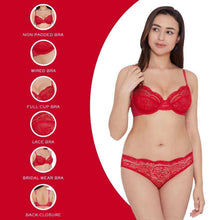 Load image into Gallery viewer, Wacoal Essential Lace Non Padded Wired Full Cup Bridal Wear Lace Bra Full Support Bra - Red I51364