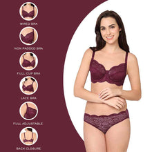 Load image into Gallery viewer, Wacoal Essential Lace Non Padded Wired Full Cup Bridal Wear Lace Bra Full Support Bra - Wine I55364