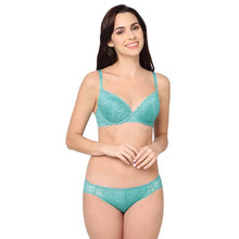 Load image into Gallery viewer, Wacoal Plush Desire Padded Wired 3/4th Cup Bridal Wear Medium coverage Lace Push Up Bra - Blue IAB090