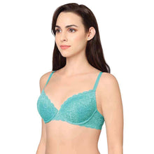 Load image into Gallery viewer, Wacoal Plush Desire Padded Wired 3/4th Cup Bridal Wear Medium coverage Lace Push Up Bra - Blue IAB090