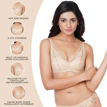 Load image into Gallery viewer, Wacoal Evy Lace Padded Wired 3/4th Coverage Lacy Bralette Bra - Beige IAB131