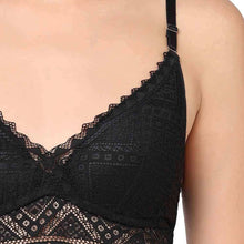 Load image into Gallery viewer, Wacoal Gaia Collection Padded Non-Wired 3/4th Coverage Lacy Bralette Bra - Black IB3215