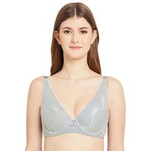 Load image into Gallery viewer, Wacoal Feliz Padded Wired 3/4th Cup Everyday Wear Medium coverage Lace Plunge Bra - Grey IB4212