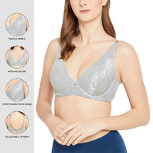 Load image into Gallery viewer, Wacoal Feliz Padded Wired 3/4th Cup Everyday Wear Medium coverage Lace Plunge Bra - Grey IB4212