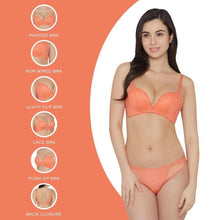 Load image into Gallery viewer, Wacoal Zephyr Padded Non Wired 3/4Th Cup Push-Up Lacy Plunge Bra - Orange IB45910IN