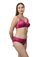 Load image into Gallery viewer, Sonari Nylon and Lace Romantic Lingerie Set with Non-Padded Wirefree Medium Coverage Bra and Full Coverage Panty – KRISHA