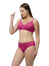 Load image into Gallery viewer, Sonari Nylon and Lace Romantic Lingerie Set with Non-Padded Wirefree Medium Coverage Bra and Full Coverage Panty – KRISHA