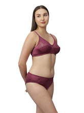 Load image into Gallery viewer, Sonari Nylon and Lace Romantic Lingerie Set with Non-Padded Wirefree Medium Coverage Bra and Full Coverage Panty – KRISHA
