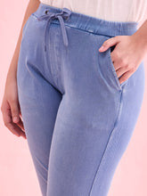 Load image into Gallery viewer, Go Colors Light Blue Cotton Poly Stretch Denim Joggers