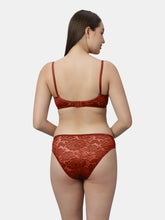 Load image into Gallery viewer, Sonari Nylon Lace Romantic Lingerie Set with Non-Padded Wirefree Medium Coverage Bra and Full Coverage Lace Panty – MEERA