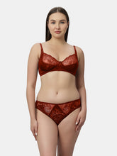 Load image into Gallery viewer, Sonari Nylon Lace Romantic Lingerie Set with Non-Padded Wirefree Medium Coverage Bra and Full Coverage Lace Panty – MEERA