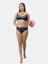 Load image into Gallery viewer, Sonari Nylon Lace Romantic Lingerie Set with Non-Padded Wirefree Medium Coverage Bra and Full Coverage Lace Panty – MEERA