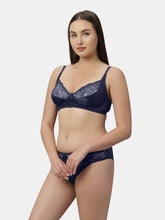 Load image into Gallery viewer, Sonari Nylon Lace Romantic Lingerie Set with Non-Padded Wirefree Medium Coverage Bra and Full Coverage Lace Panty – MEERA