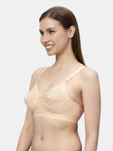 Load image into Gallery viewer, Sonari Pure Cotton Lightweight Moulded Medium Coverage Non Padded Embroidered Bra with U-Back and Hook Closure – CIELO