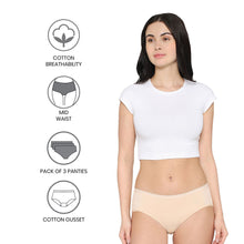 Load image into Gallery viewer, Wacoal Cotton Mid Waist Medium Coverage Everyday Wear Pack of 3 Hipster Panty PI03H04