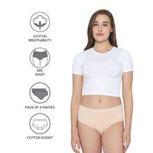 Load image into Gallery viewer, Wacoal Cotton Mid Waist Medium Coverage Everyday Wear Pack of 3 Midi Panty PI03I05