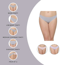 Load image into Gallery viewer, Wacoal Quick Dry Low Waist Medium Coverage Everyday Wear Pack of 3 Bikini Panty PI03K07