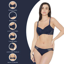 Load image into Gallery viewer, Wacoal Love to Lace Padded Wired 3/4th Cup Everyday Wear Medium coverage T-Shirt Bra - Navy Blue SB3228