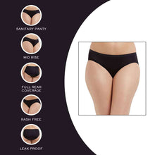 Load image into Gallery viewer, Wacoal Hygieni Mid Waist Full Coverage Night Wear High Absorbency Period Panty - Black WU5D020IN