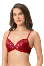 Load image into Gallery viewer, Amante Moonlit Florals Padded Wired Demi Cup Satin Bra - Haute Red 31001