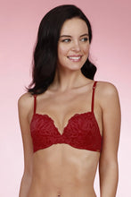 Load image into Gallery viewer, Amante Padded Wired Lace Demi Cup Push-up Bra - Tango Red 73201