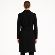 Load image into Gallery viewer, Romano nx Women’s Black Wool Overcoat with Belt | Winter Long Coat | Stylish Formal & Casual Wear