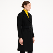 Load image into Gallery viewer, Romano nx Women’s Black Wool Overcoat with Belt | Winter Long Coat | Stylish Formal & Casual Wear