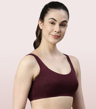 Load image into Gallery viewer, Enamor Low Impact Women's Cotton Everyday Sports Bra - All Day Comfort, Non Padded, Wirefree, High Coverage - SB06 (Black/White/Grapewine)