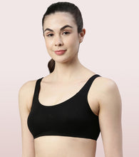 Load image into Gallery viewer, Enamor Low Impact Women's Cotton Everyday Sports Bra - All Day Comfort, Non Padded, Wirefree, High Coverage - SB06 (Black/White/Grapewine)