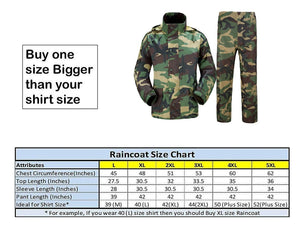 Romano nx 100% Waterproof Camouflage Raincoat Men Heavy Duty Double Layer Hooded with Jacket and Pant in a Storage Bag romanonx.com 